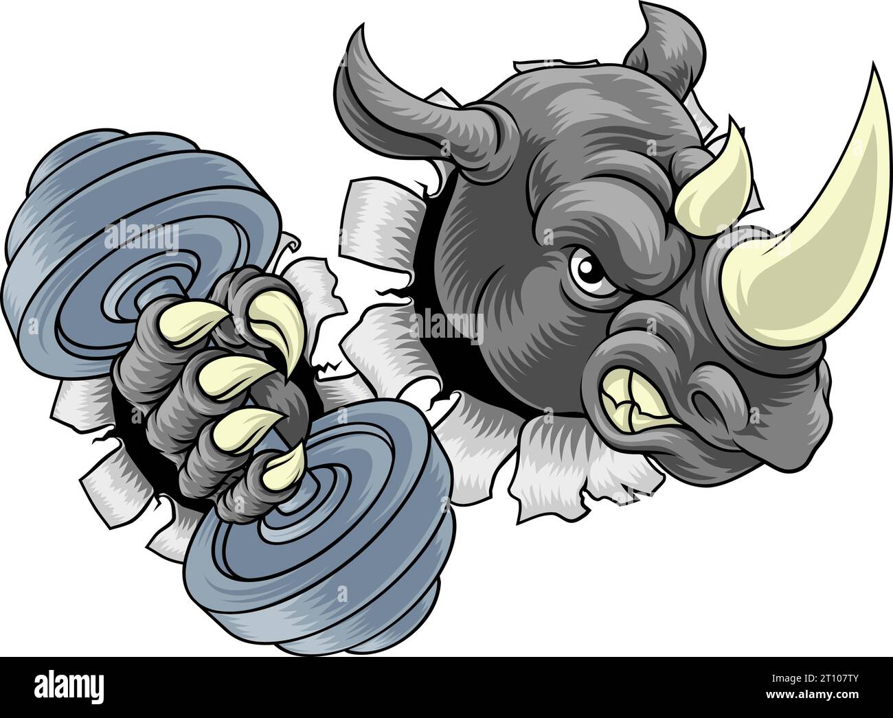 Rhino Rhinoceros Warthog Pig Weight Lifting Mascot Stock Vector Image