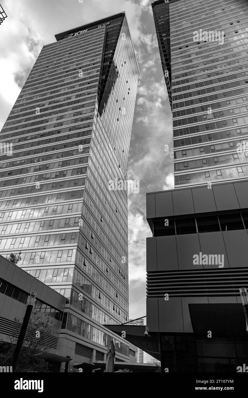 Tel Aviv, Israel - October 4, 2023: Modern skyscrapers in the financial