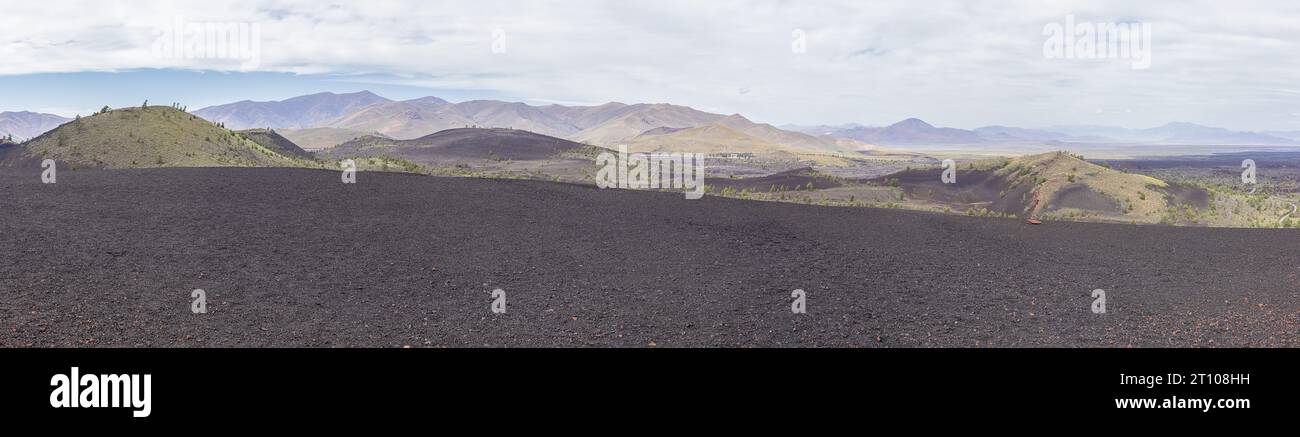 Panorama from the summit of Inferno Cone in the Craters of the Moon National Monument Stock Photo