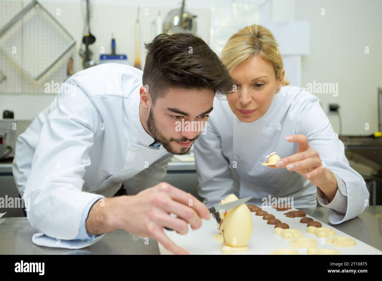 doing chocolate egg design Stock Photo