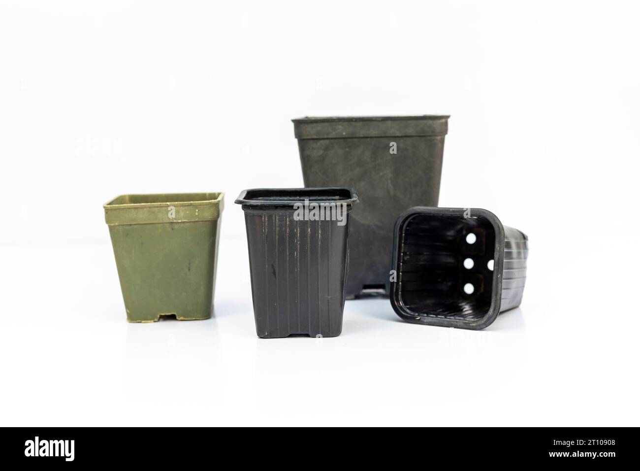 Different sizes of rectangular plastic containers for plants isolated