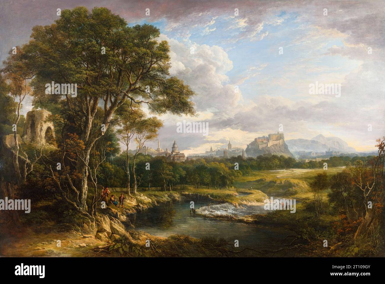 View of the City of Edinburgh, landscape painting in oil on canvas by Alexander Nasmyth, circa 1822 Stock Photo