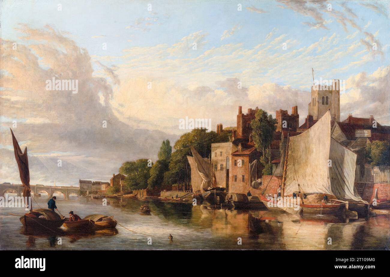 Lambeth from the River (Thames) looking towards Westminster Bridge, landscape painting in oil on canvas by James Stark, 1818 Stock Photo