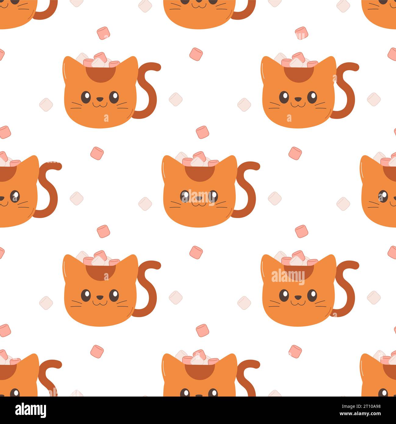 Pattern seamless mug with cat and marshmallows, winter, christmas. Vector illustration Stock Vector