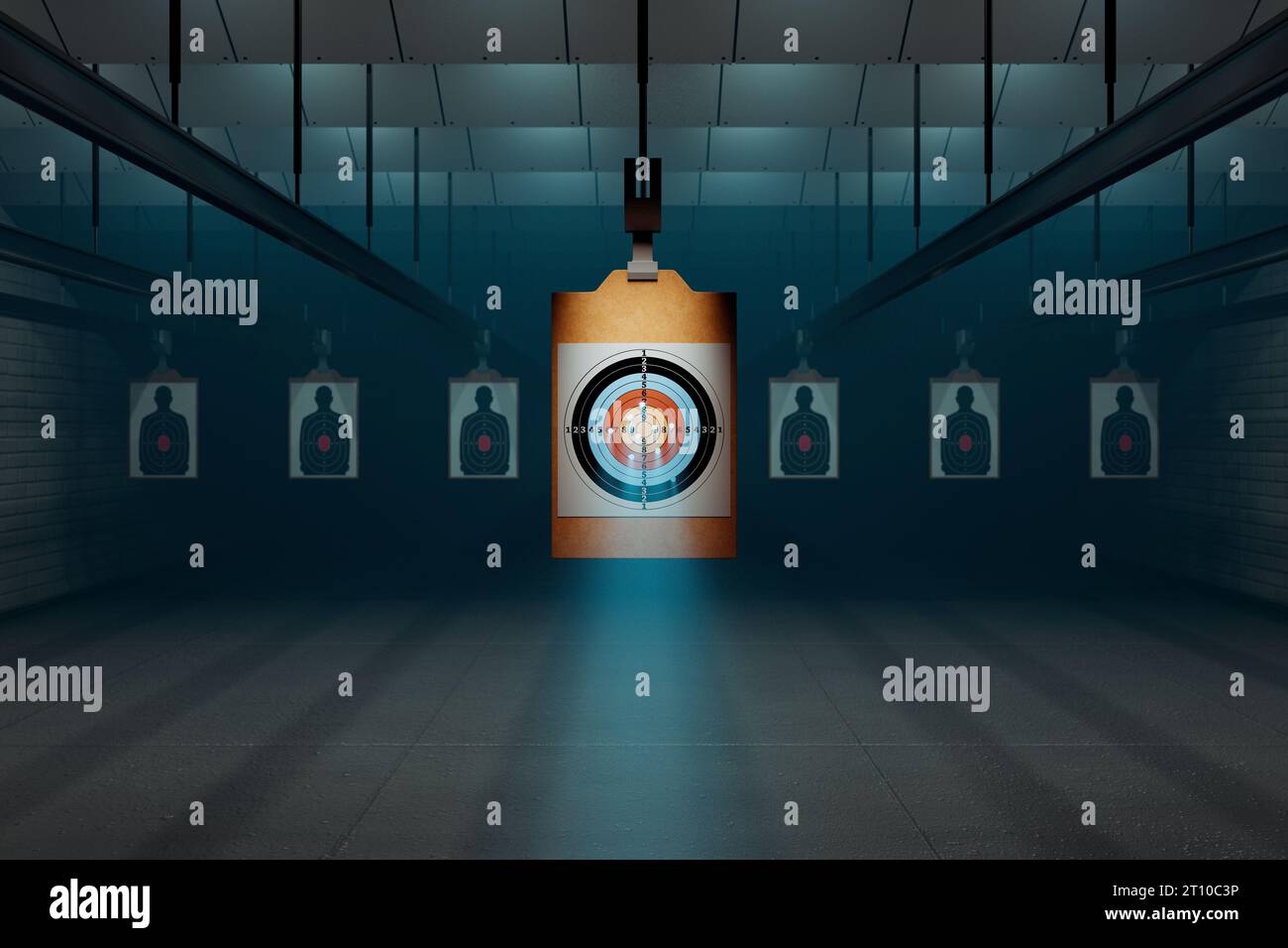 Shooting range in dense fog with target riddling by bullets. Training  practice or competition which requires great aiming accuracy and precision.  Pape Stock Photo - Alamy