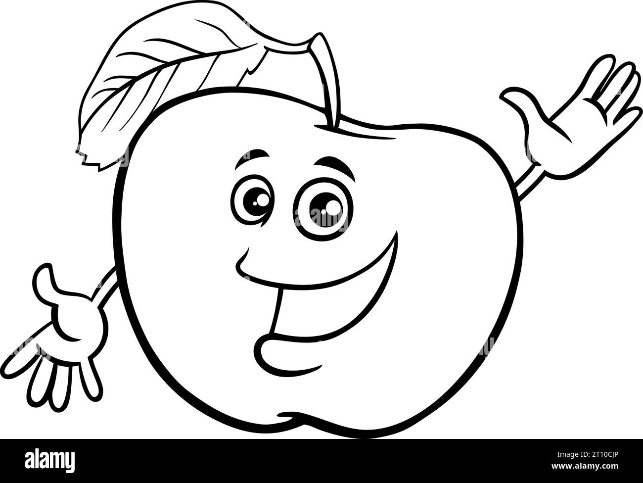 Black and white cartoon illustration of happy apple fruit comic character coloring page Stock Vector