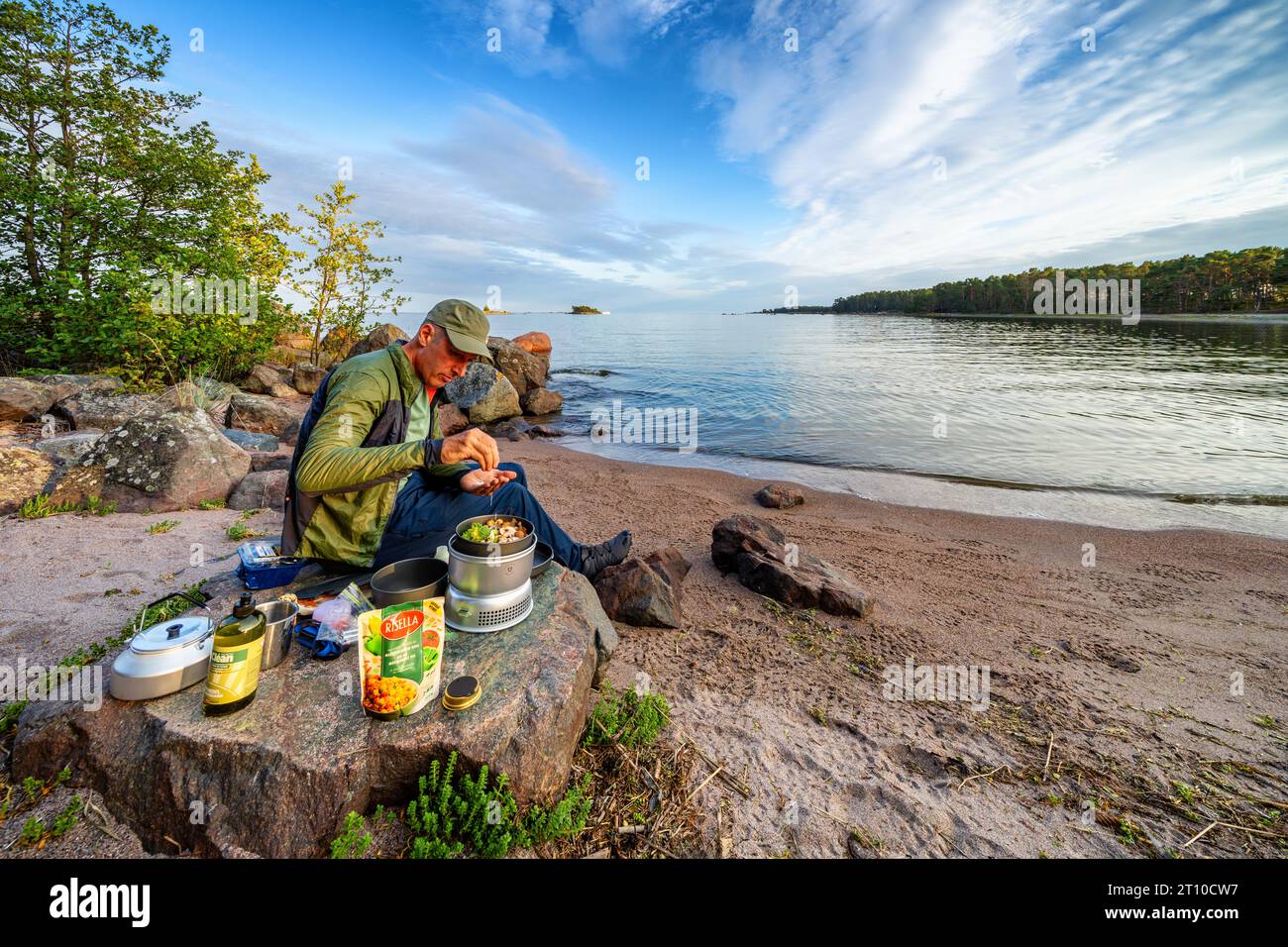 Cooking at Norra Sandö island, Porvoo, Finland Stock Photo