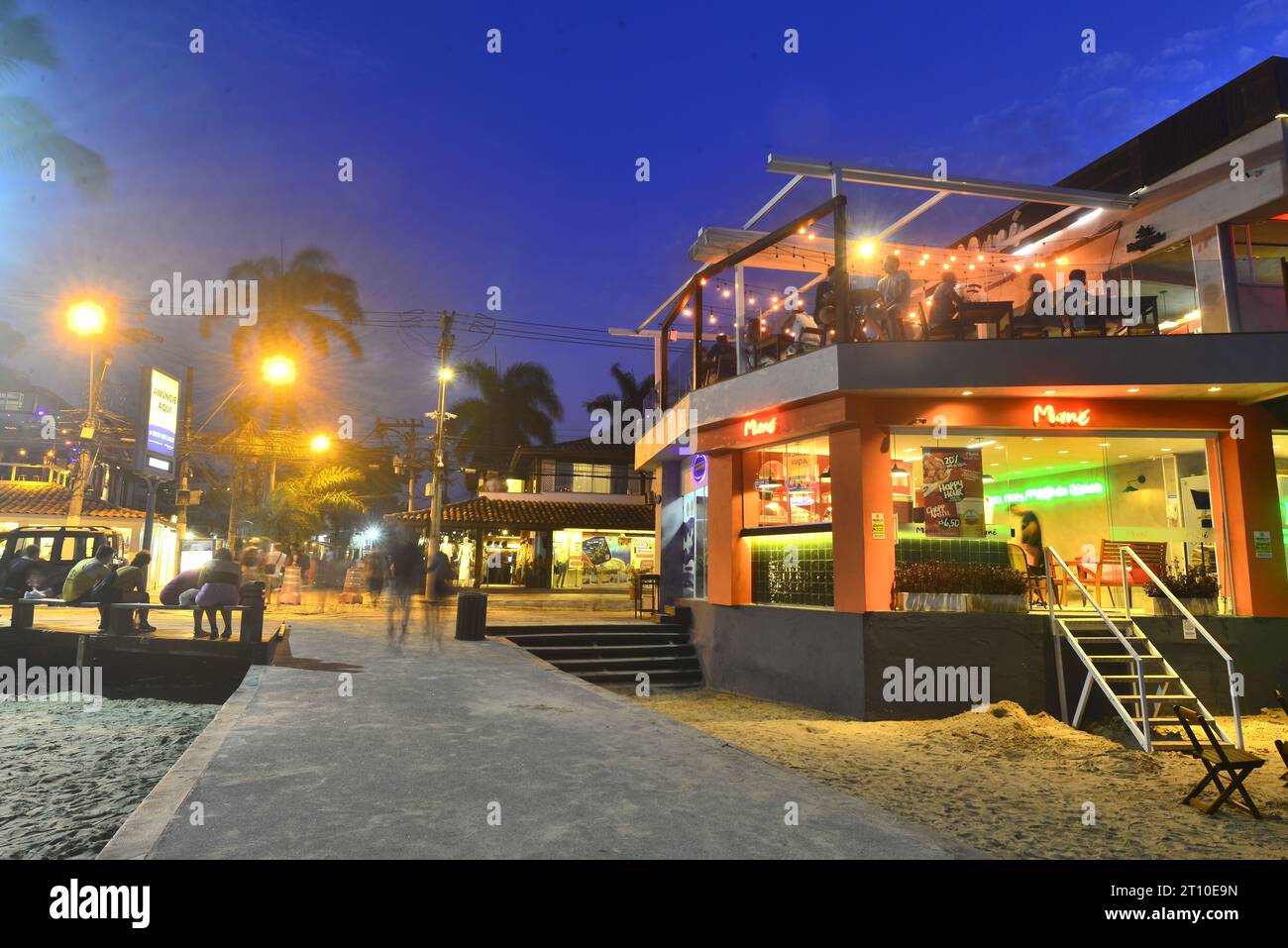 Armação beach at Orla Bardot at night, a popular tourist destination in Búzios town, Rio de Janeiro, Brazil Stock Photo