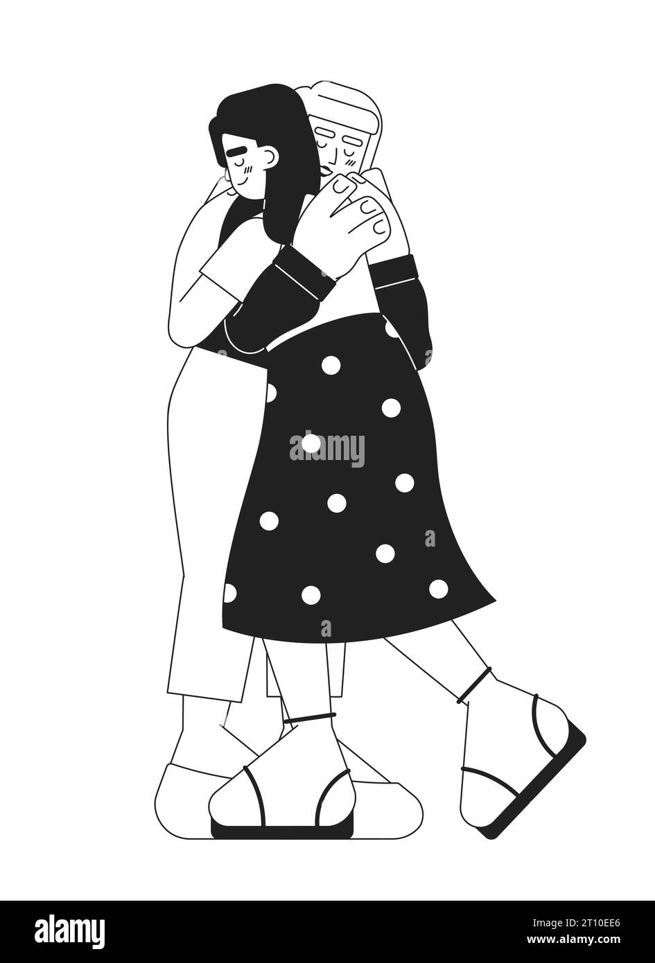Close friends hugging monochromatic flat vector characters Stock Vector