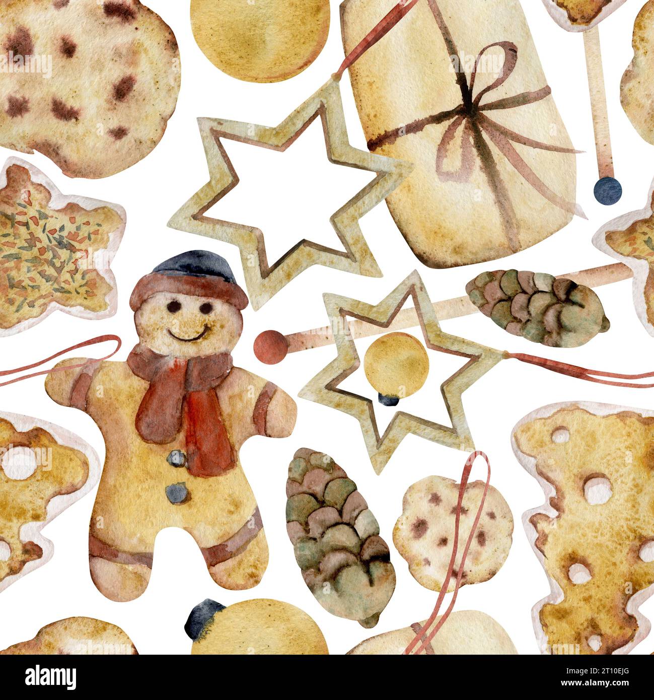 Hand drawn watercolor illustration. Homemade shortbread cookies ...
