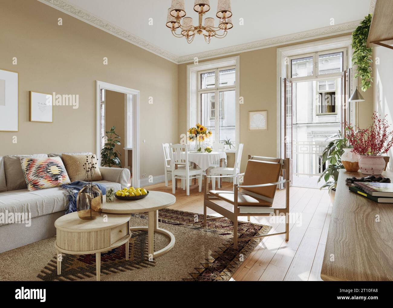 Scandinavian interior design of the living room in soft neutral tones ...