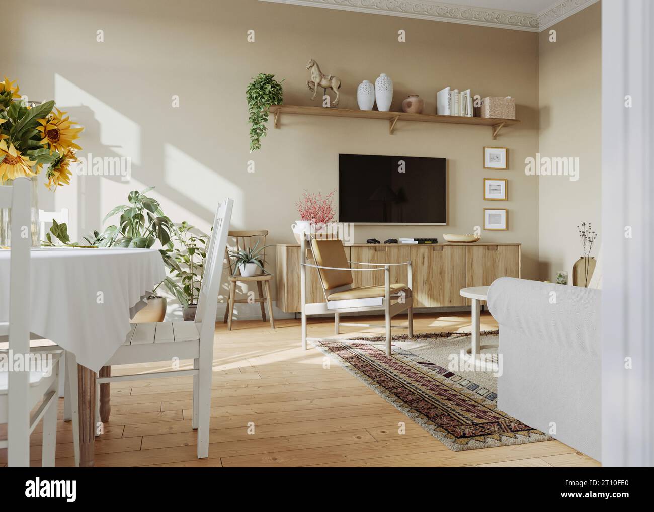 Scandinavian interior design of the living room in soft neutral tones ... - Neutral Color Scandinavian Living Room Design