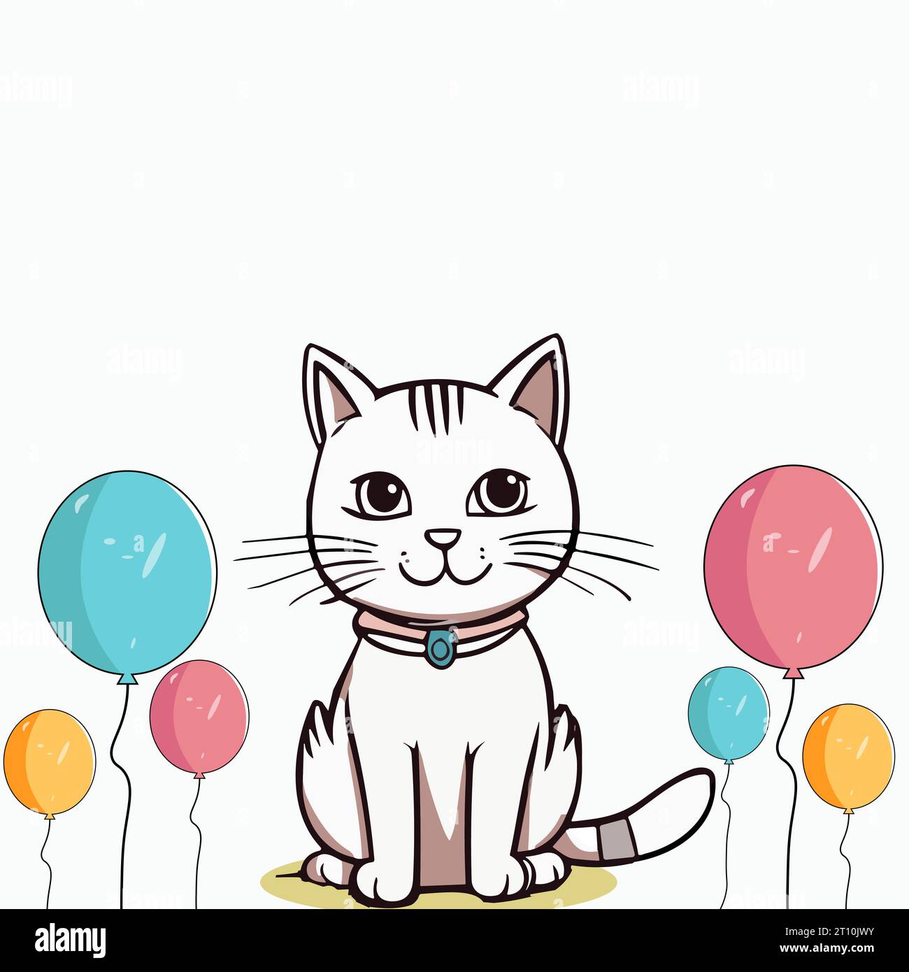 Cat Day copy space banner a cute white fluffy cartoon Cat sitting