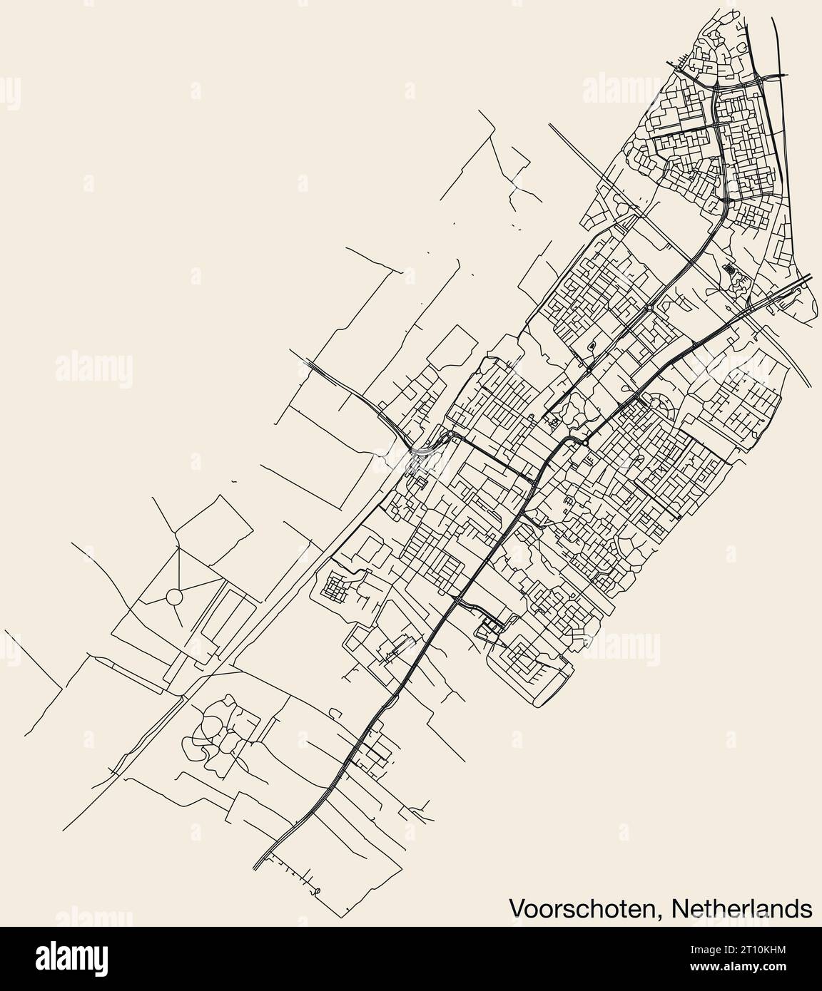Street roads map of VOORSCHOTEN, NETHERLANDS Stock Vector