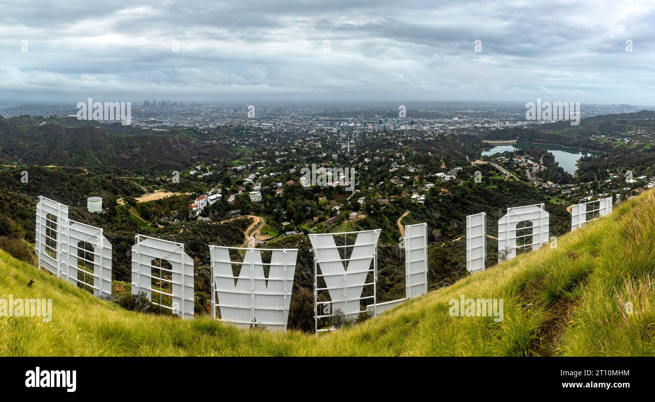 Great panoramic view of Los Angeles from the back of the Hollywood sign ...