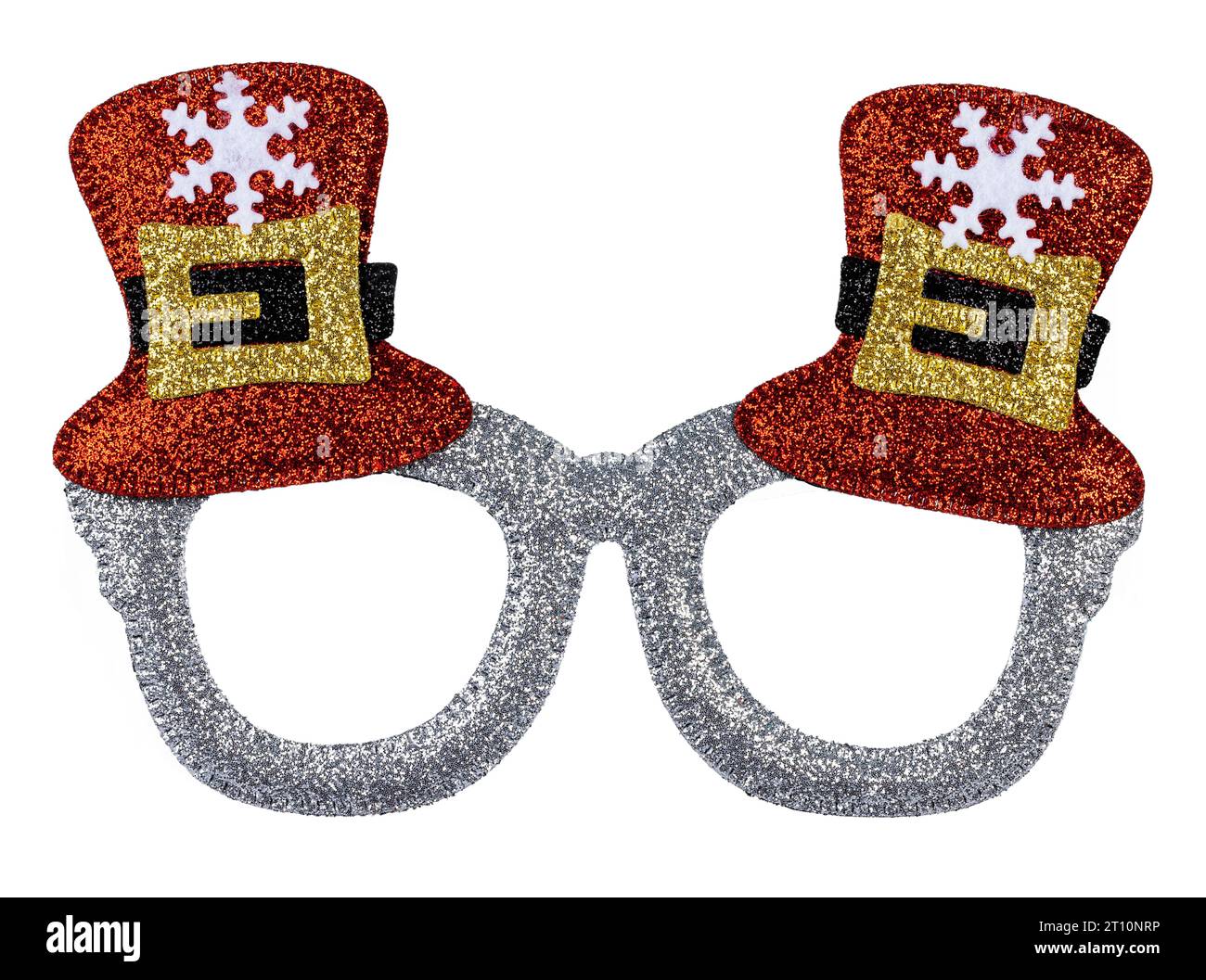 Funny Christmas theme party glasses. Front view, isolated on a solid