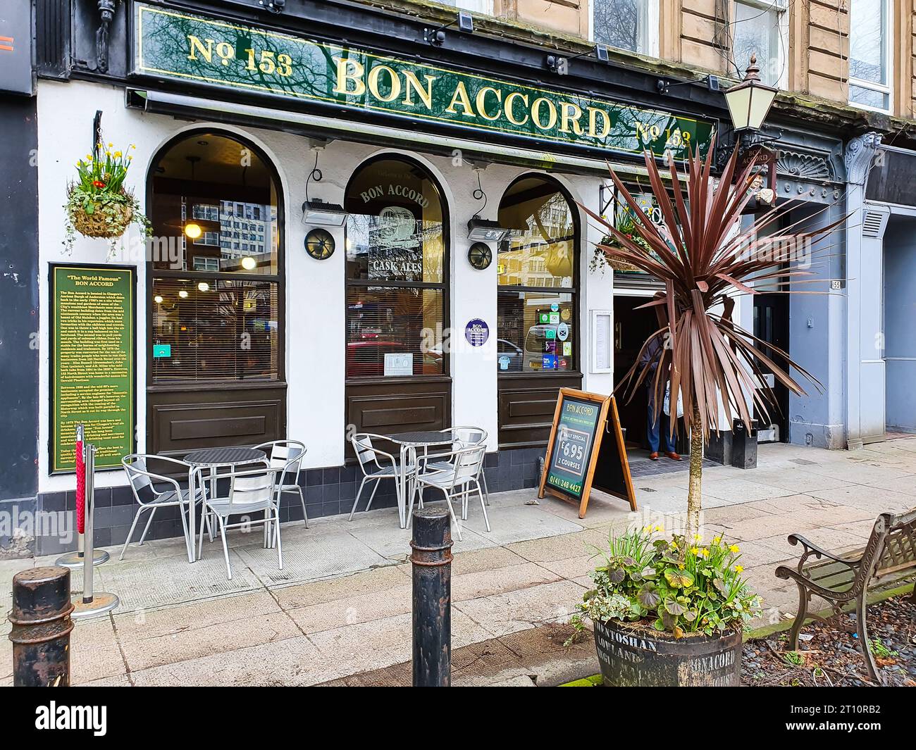 Glasgow, Lanarkshire / Scotland UK – 03 03 2020:  daytime exterior of Bon Accord Pub a family run business by the McDonaghs a world famous ale house, Stock Photo