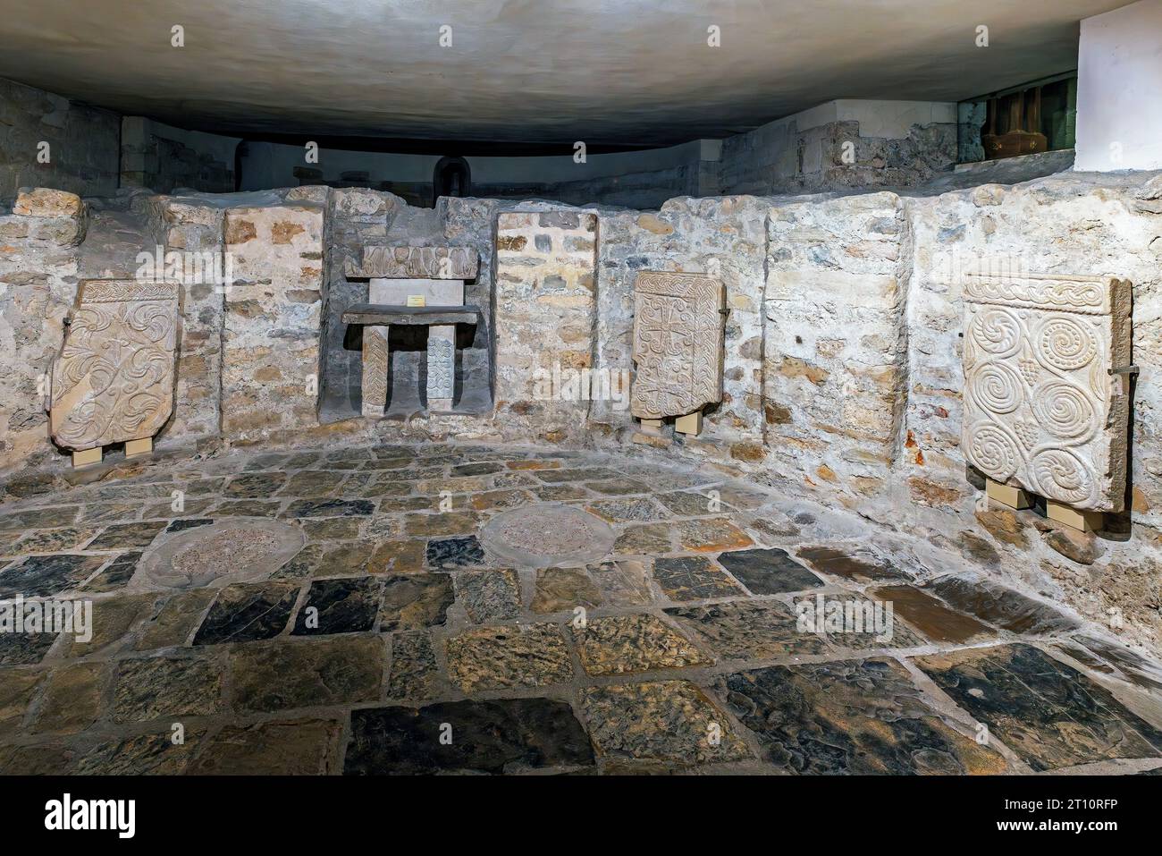 Exhibited in the crypt of the cathedral in Ventimiglia are the remains of an older Lombard church. Liguria, Italy. Stock Photo