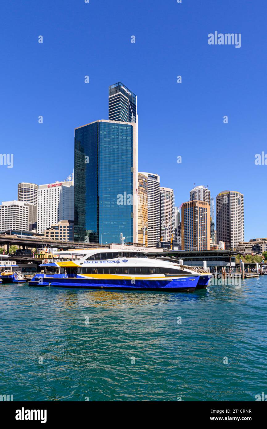 Manly Fast Ferry moored at Circular Quay, Sydney, New South Wales, Australia Stock Photo