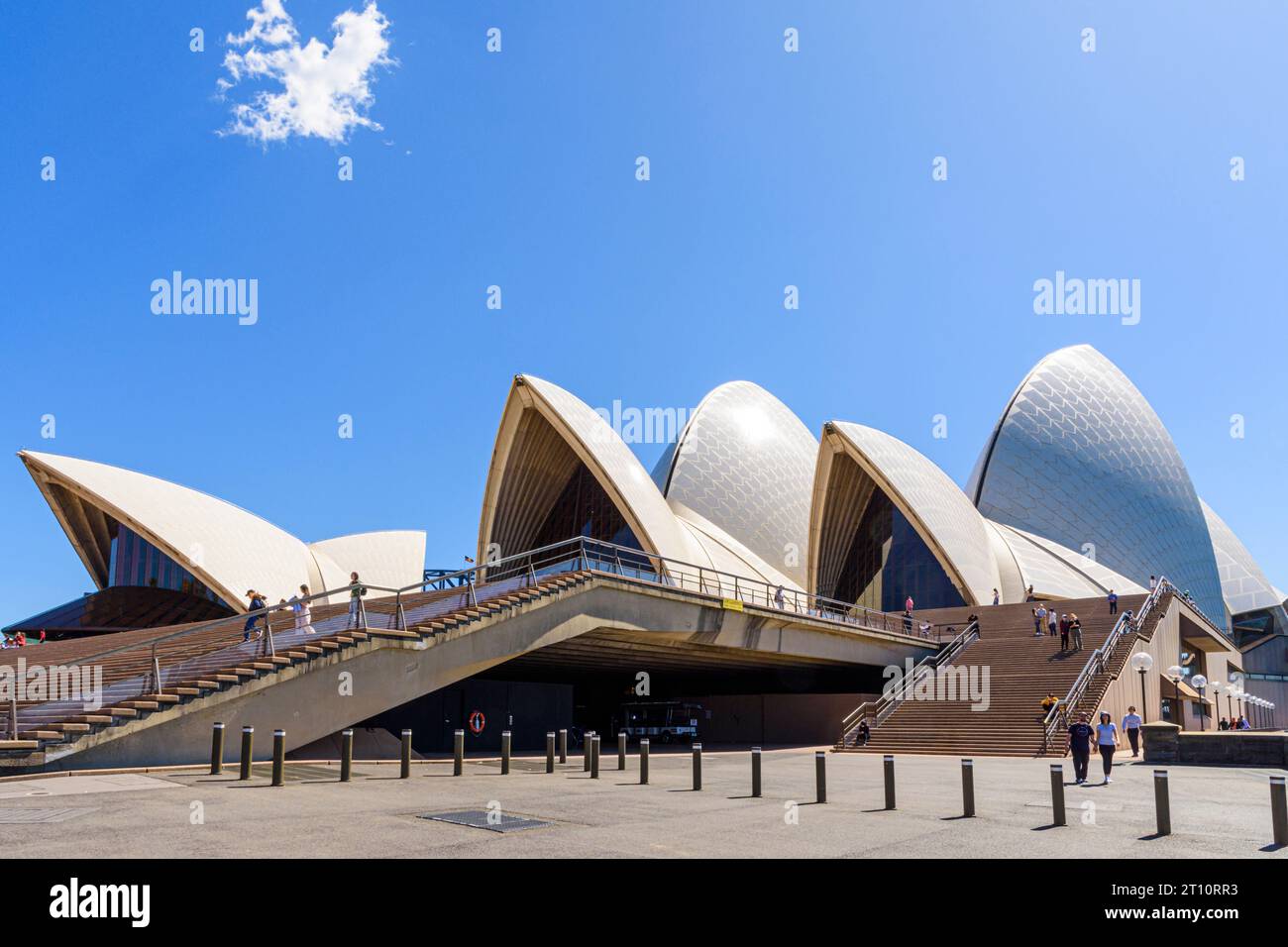 Steps up to the front of the iconic Sydney Opera House on Bennelong Point, Sydney, New South Wales, Australia Stock Photo
