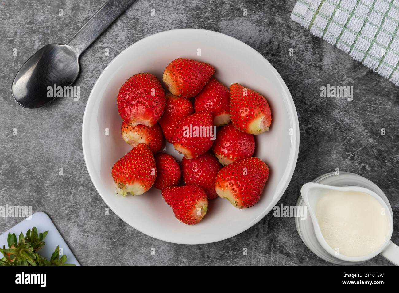 A bowl of strawberries. flatlay still life Stock Photo