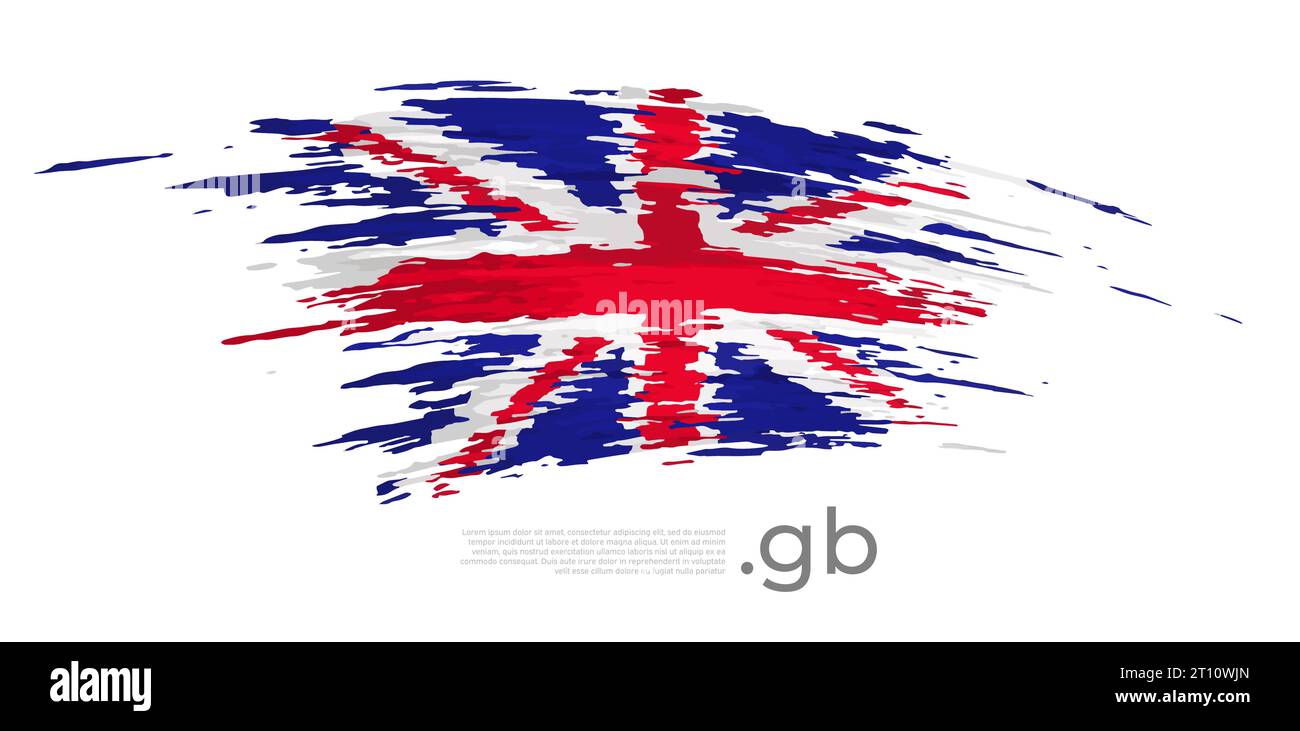 Great Britain flag. Brush painted UK flag on a white background. Brush strokes. Vector design uk national poster, template. Place for text.  State Stock Vector