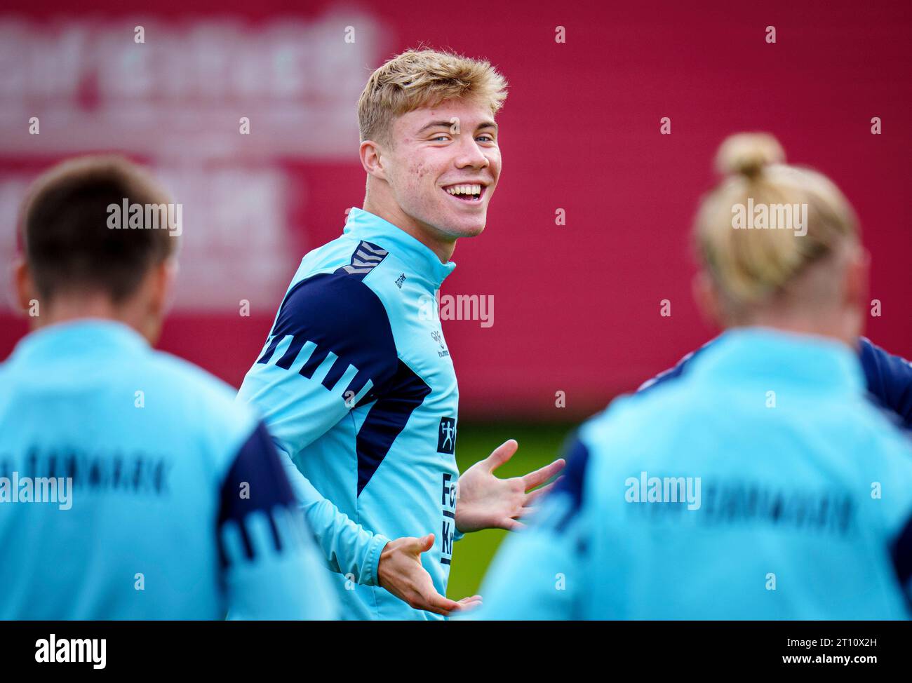 Helsingoer, Denmark. 10th Oct, 2023. Denmarks Rasmus Hoejlund during ...