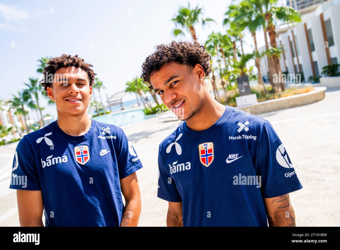 Larnaca, Cyprus 20231010.Antonio Nusa and Oscar Bob during a press  conference before Norway's European Championship qualifier against Cyprus.  Photo: Fredrik Varfjell / NTB Stock Photo - Alamy