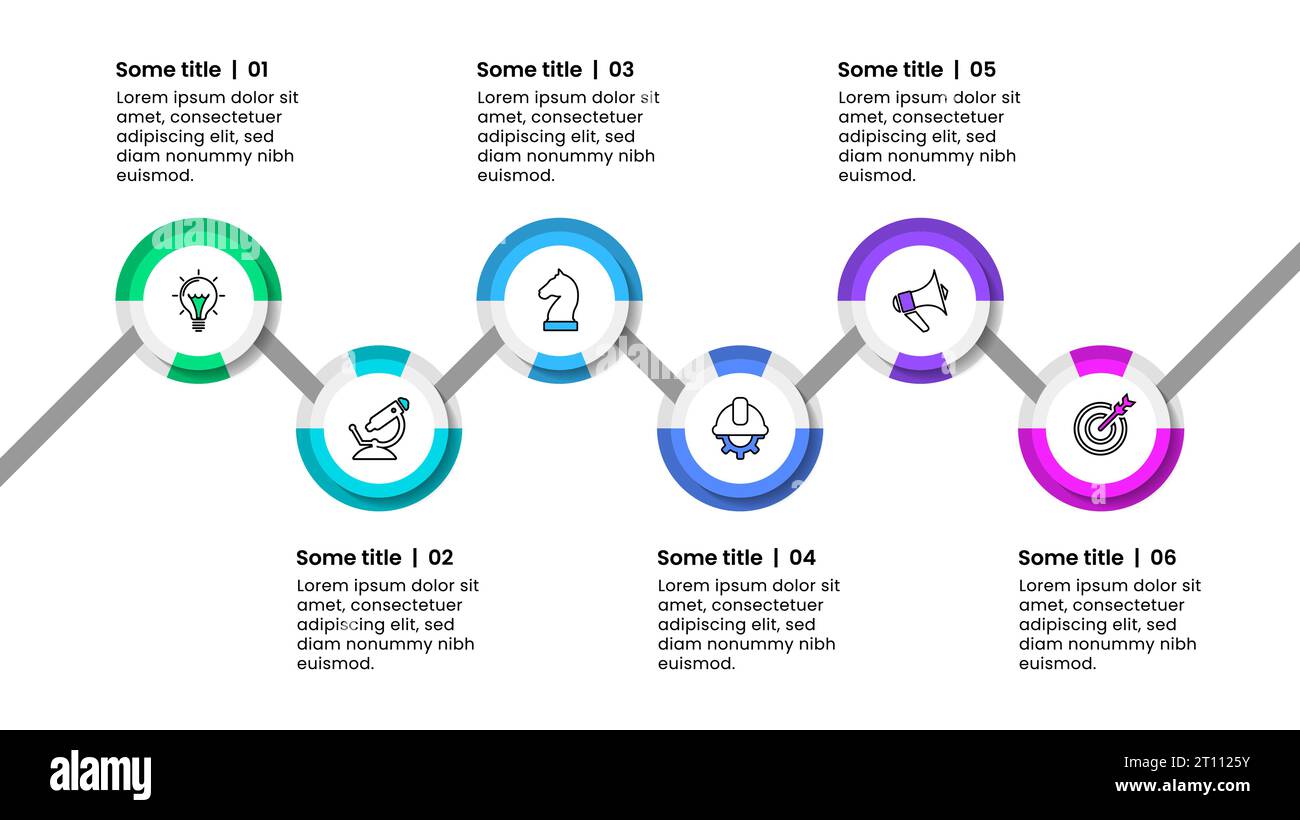 Infographic template with icons and 6 options or steps. Zigzag line ...