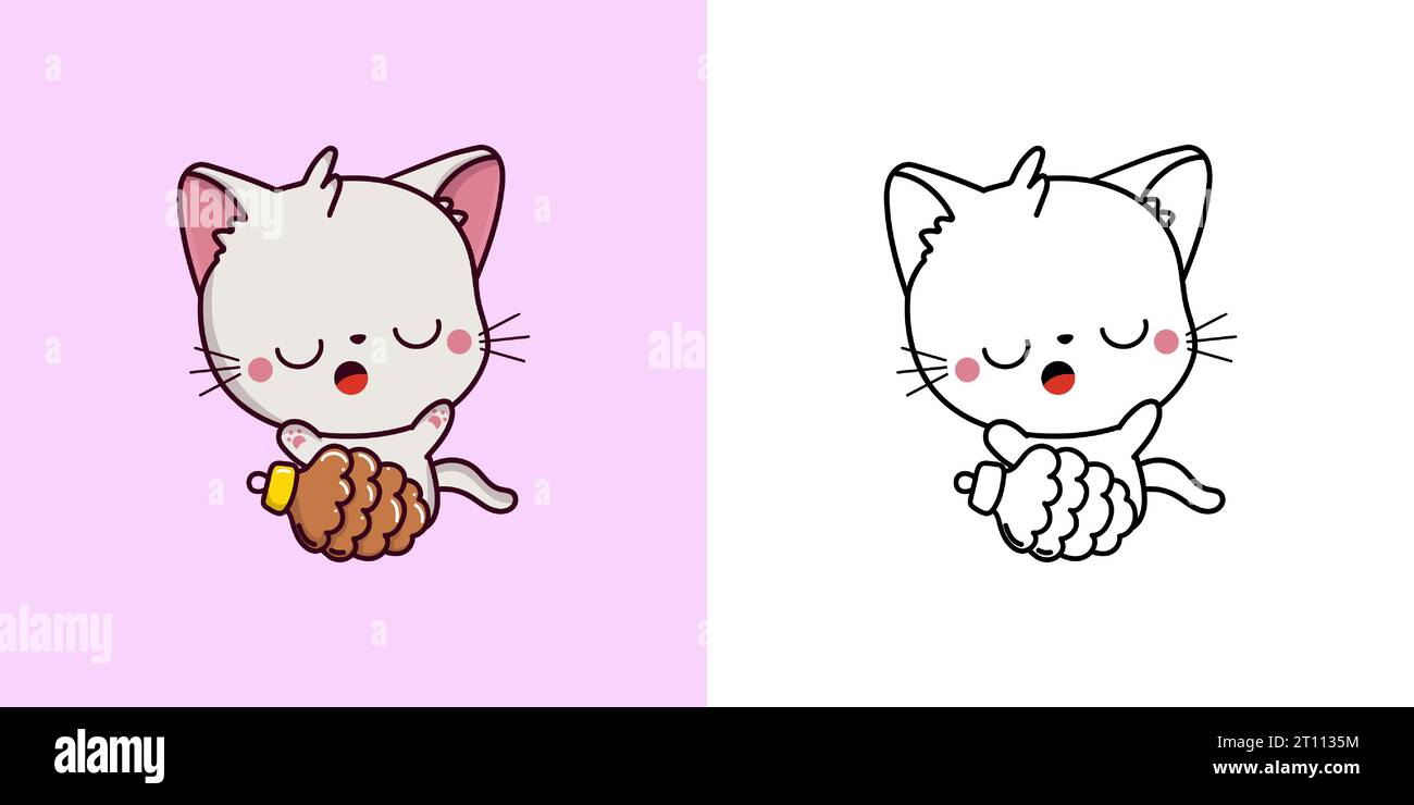 Set Christmas White Cat Multicolored and Black and White. Kawaii Clip ...