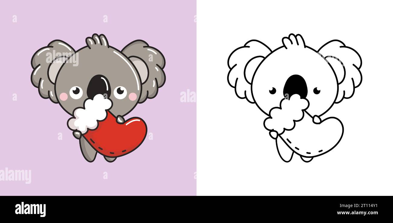 Set Christmas Koala Bear Multicolored and Black and White. Kawaii Clip ...