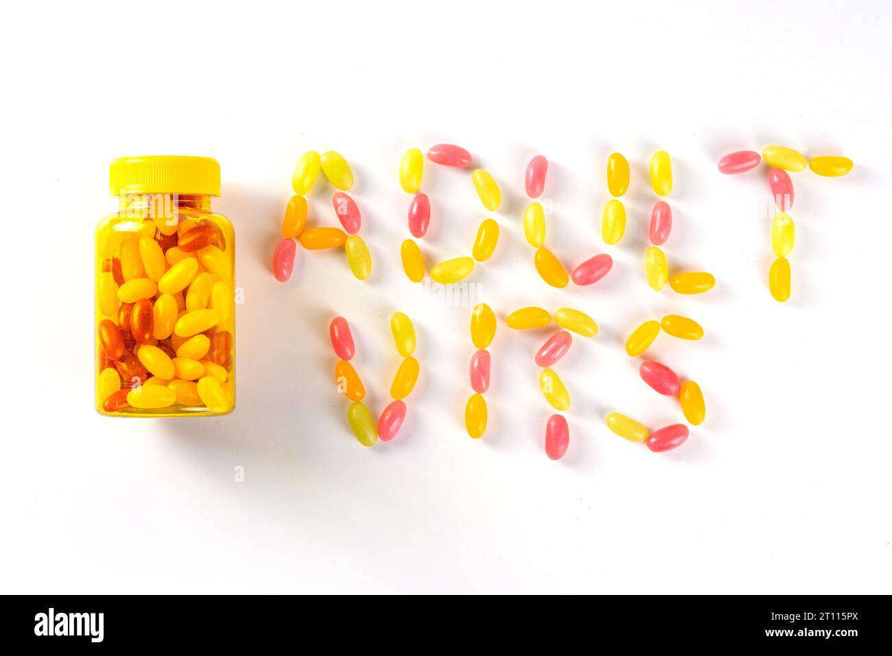 Gummy Vitamins and supplement for adults. Woman eats sweet jelly multivitamin candy