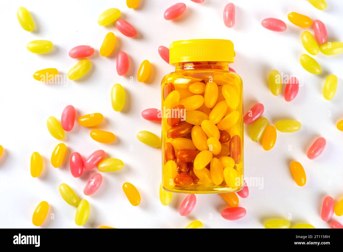 Gummy Vitamins and supplement for adults. Woman eats sweet jelly multivitamin candy