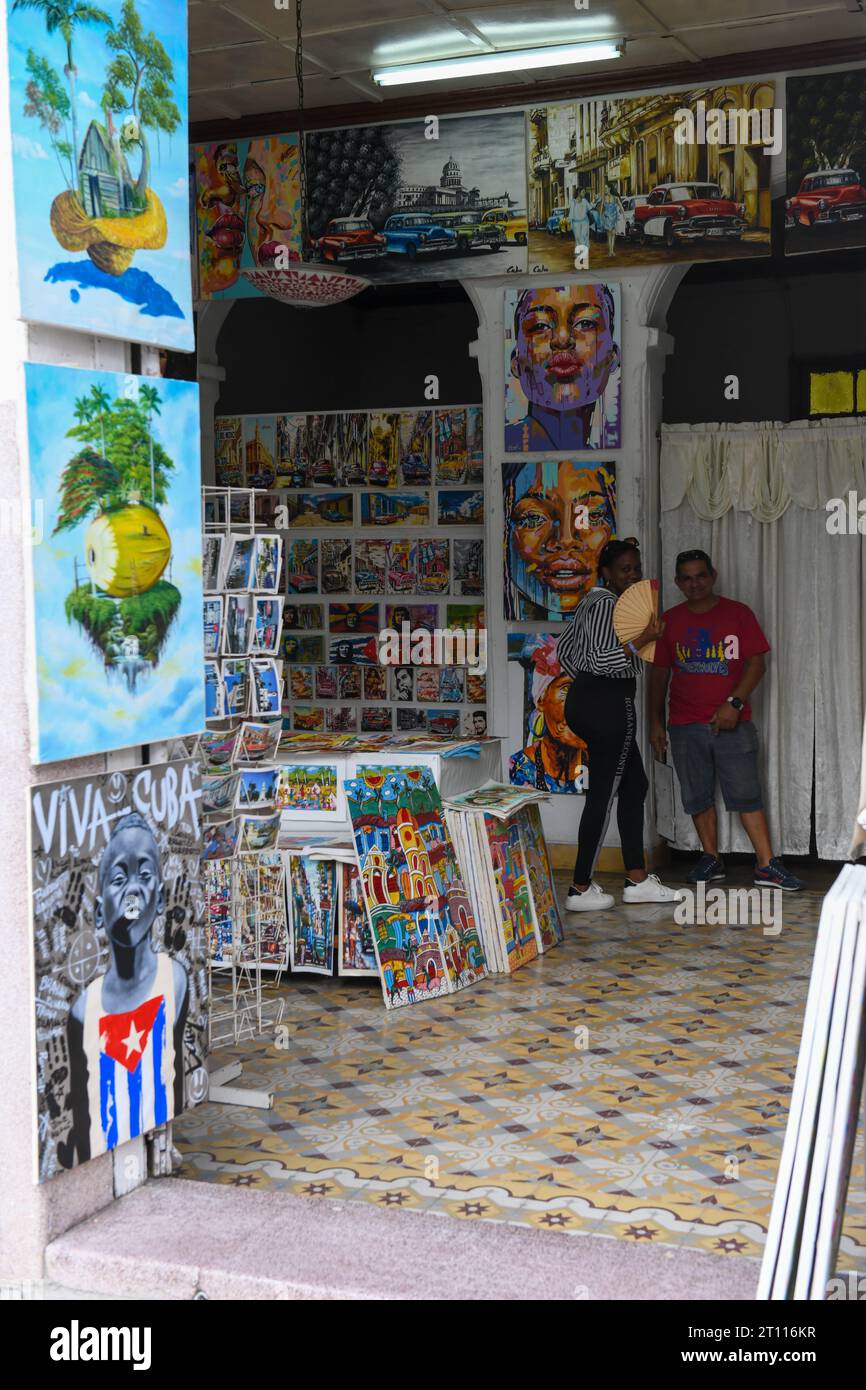 Cienfuegos, Cuba - 11 August 2023: view a tourist shop of Cinfuegos on Cuba Stock Photo