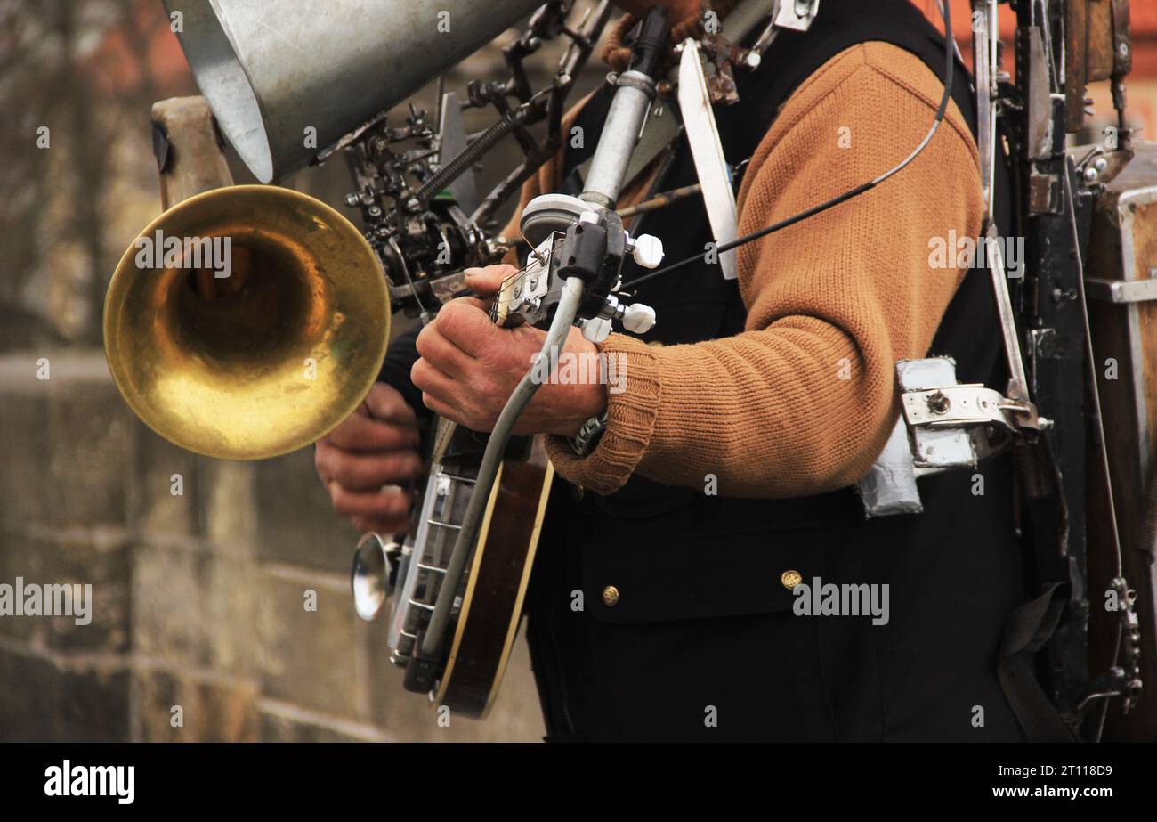 Street musician on  the bridge in Prague Stock Photo