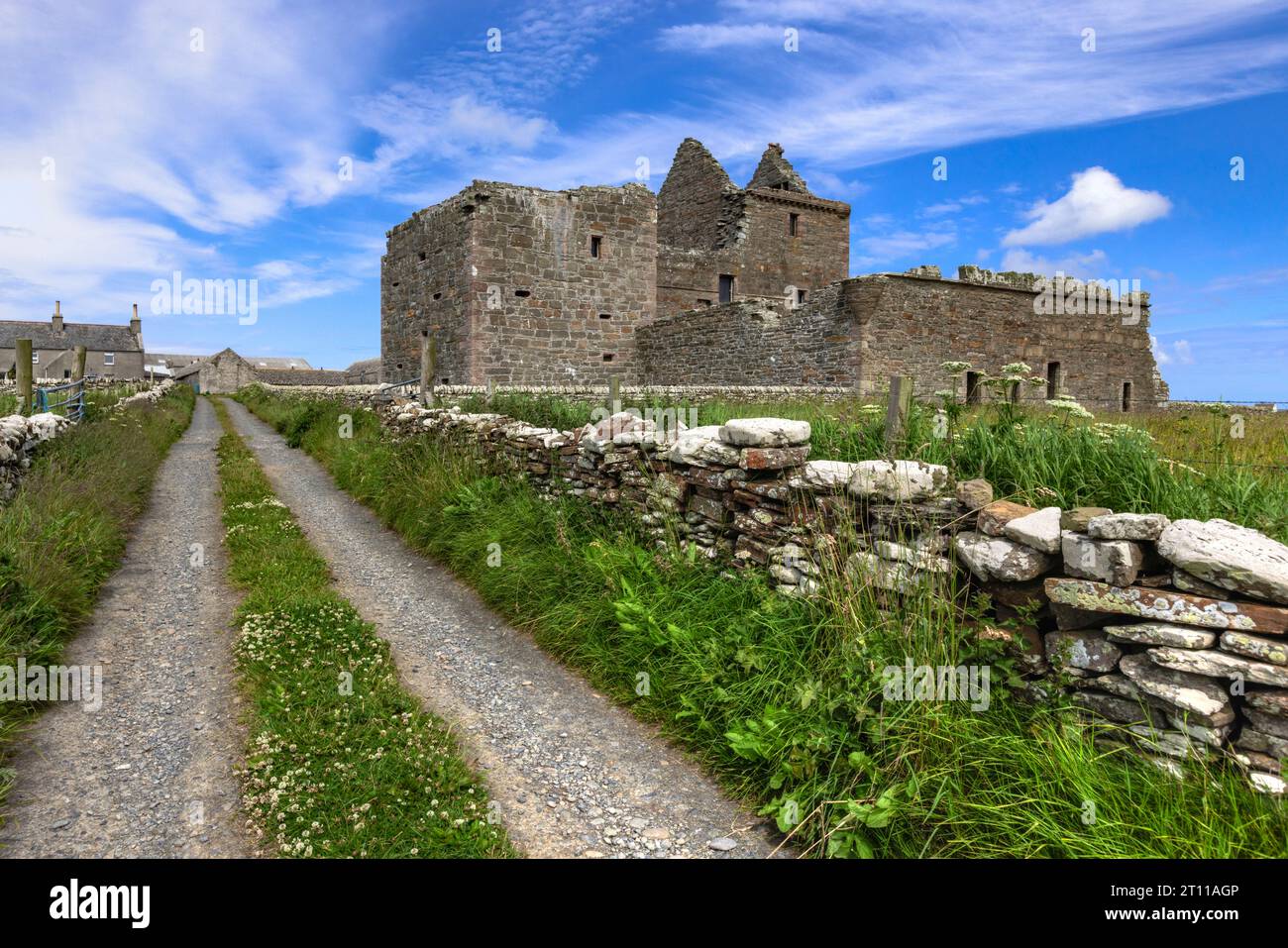 The ruined and haunted castle Noltland on Westray in Orkney, Scotland. Stock Photo