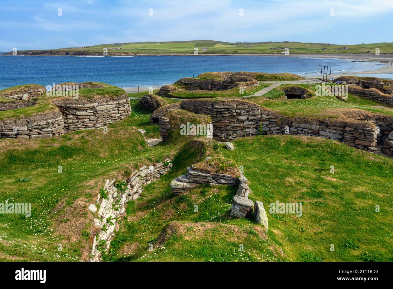 Skara Brae is a Neolithic settlement in Orkney, Scotland. It is one of the most complete Neolithic villages in Europe, and is a UNESCO World Heritage Stock Photo