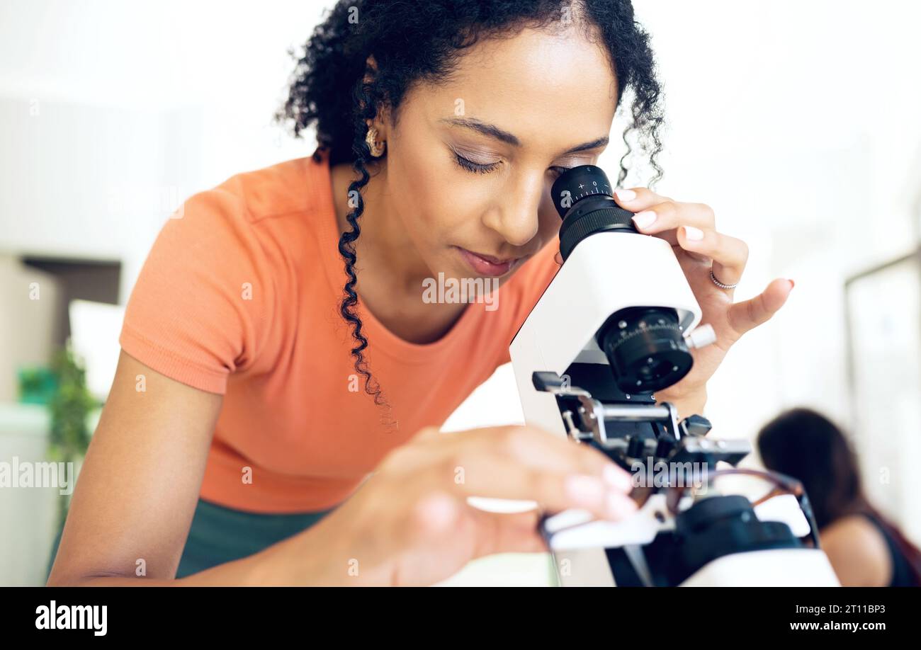 Ophthalmology, woman on microscope and glasses for calibration, exam and frame correction
