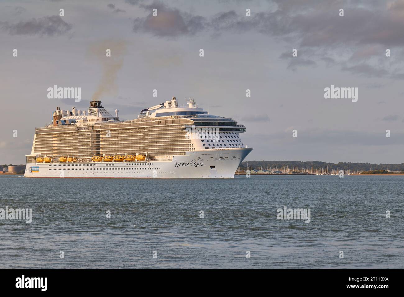 The Royal Caribbean International Cruise Ship, ANTHEM OF THE SEAS Departing The Port Of Southampton, UK, Destination: Vigo, Spain Stock Photo