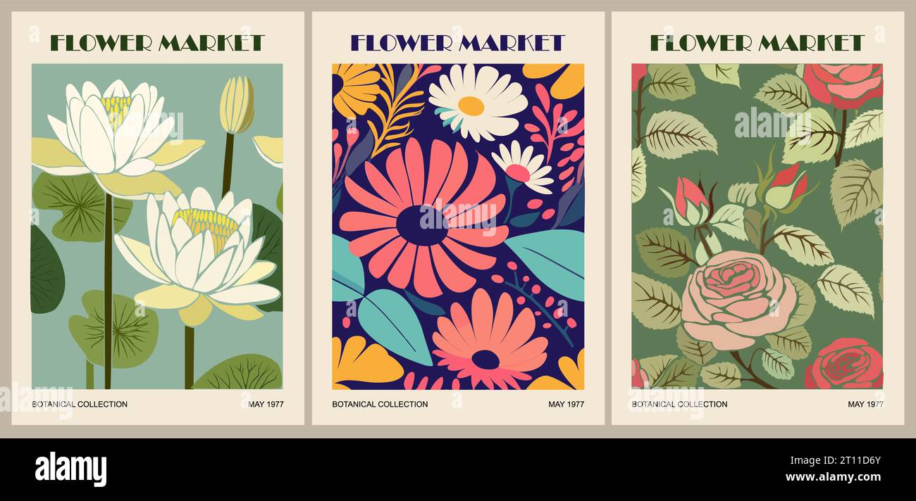 Set of abstract Flower Market posters vector art Stock Vector Image ...