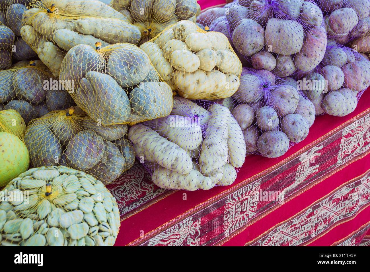 The vibrant colors and variety of vegetables are a true feast for the eyes in the peruvian markets Stock Photo