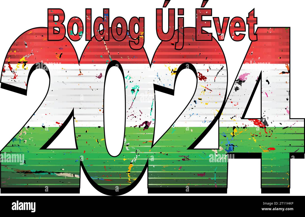 Happy New Year 2025 with Hungary flag inside Illustration, 2025 HAPPY