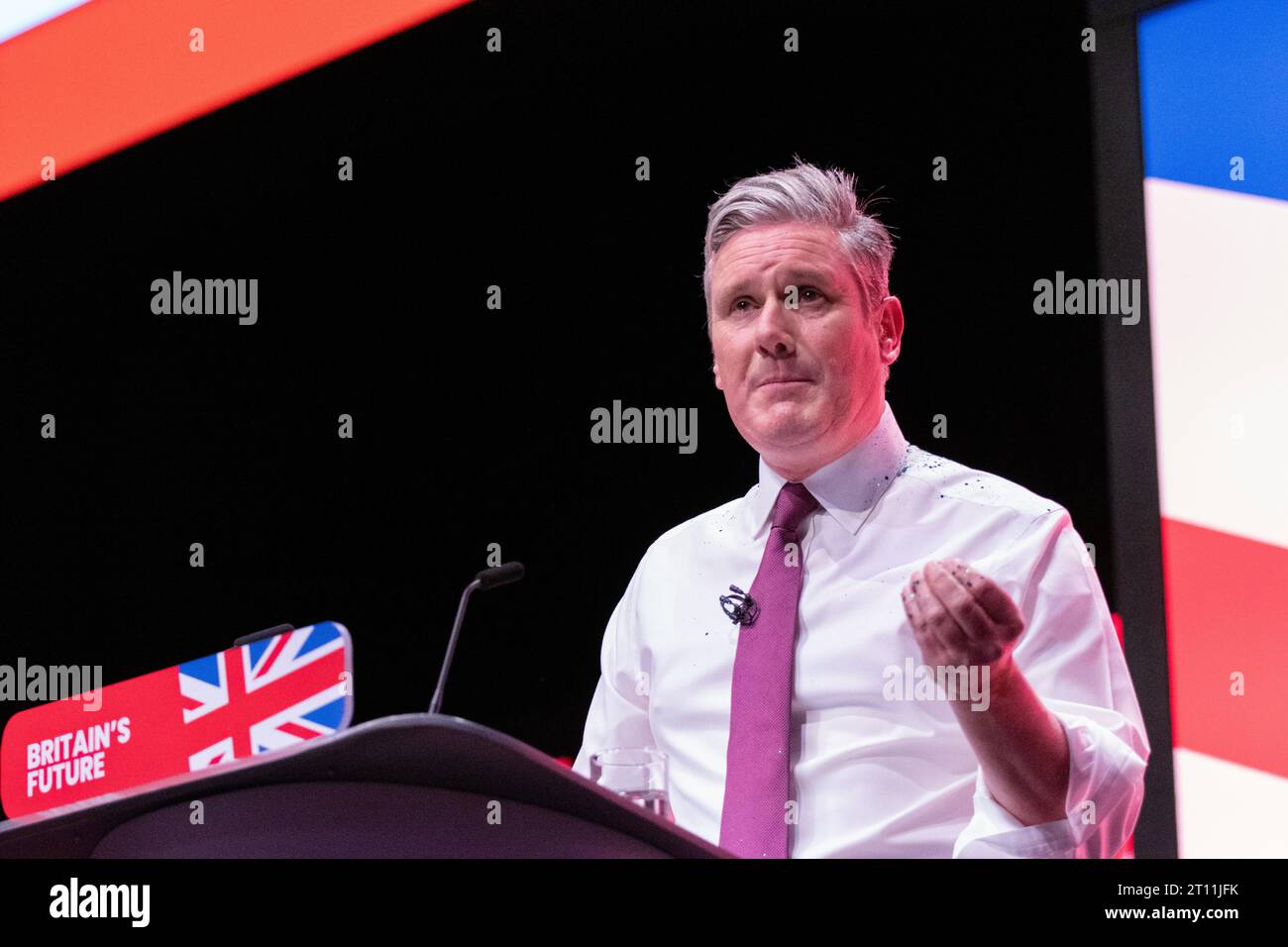 London, UK. 10 October 2023. Labour Party leader Keir Starmer speaks during the Labour Party Conference in Liverpool. Credit: GaryRobertsphotography/Alamy Live News Credit: GaryRobertsphotography/Alamy Live News Stock Photo