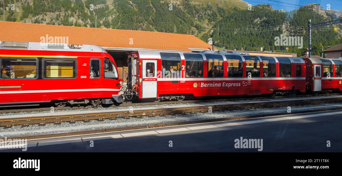 Bernina Express train in Switzerland, Europe Stock Photo