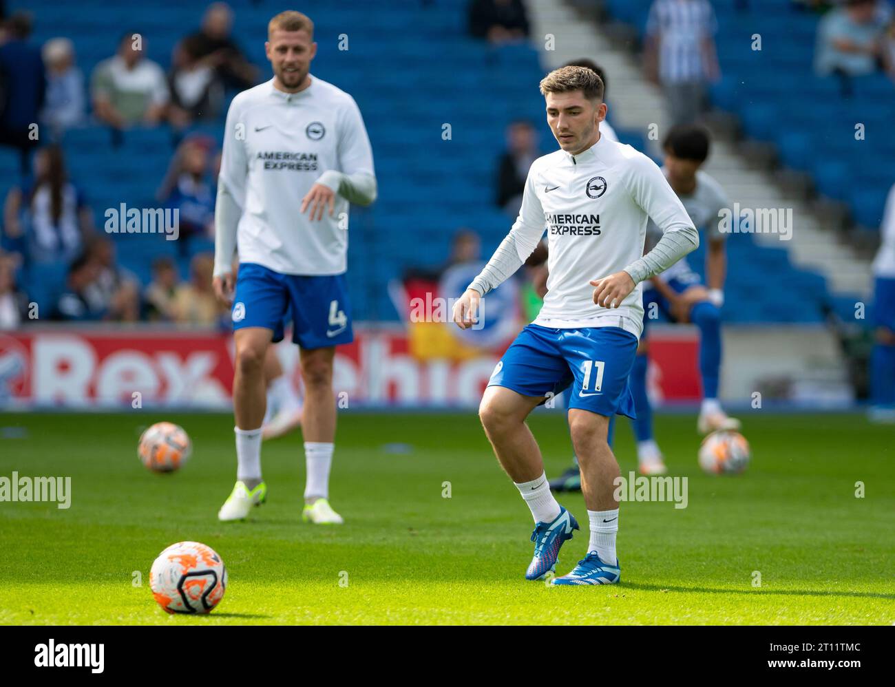 Billy Gilmour of Brighton warms up before the Brighton and Hove Albion v Liverpool Premier League match at the American Express Community Stadium, Brighton - 8th October 2023 Stock Photo