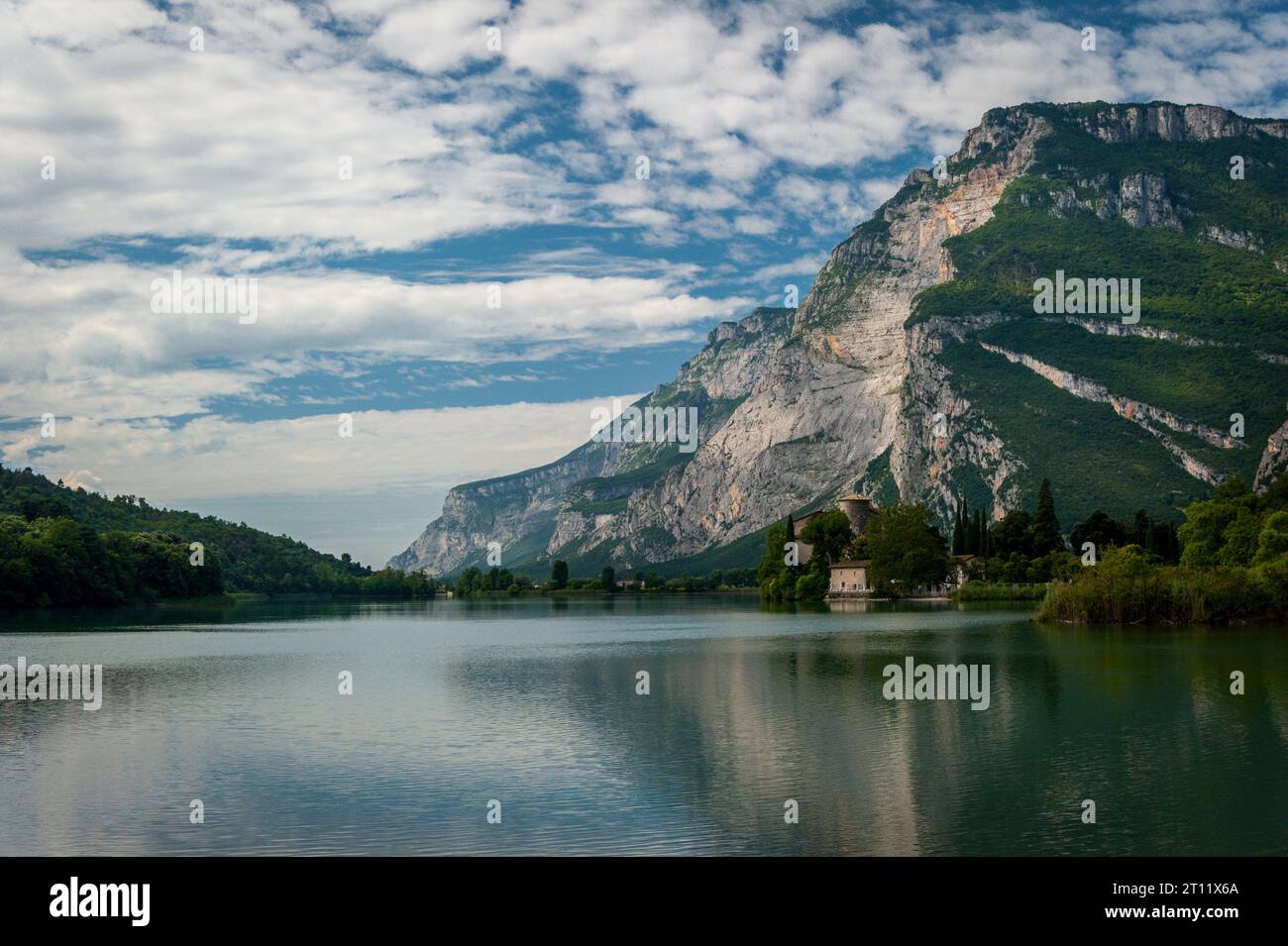 A view of Monte Garzolet above Castel Toblino on Lago di Toblino Stock Photo