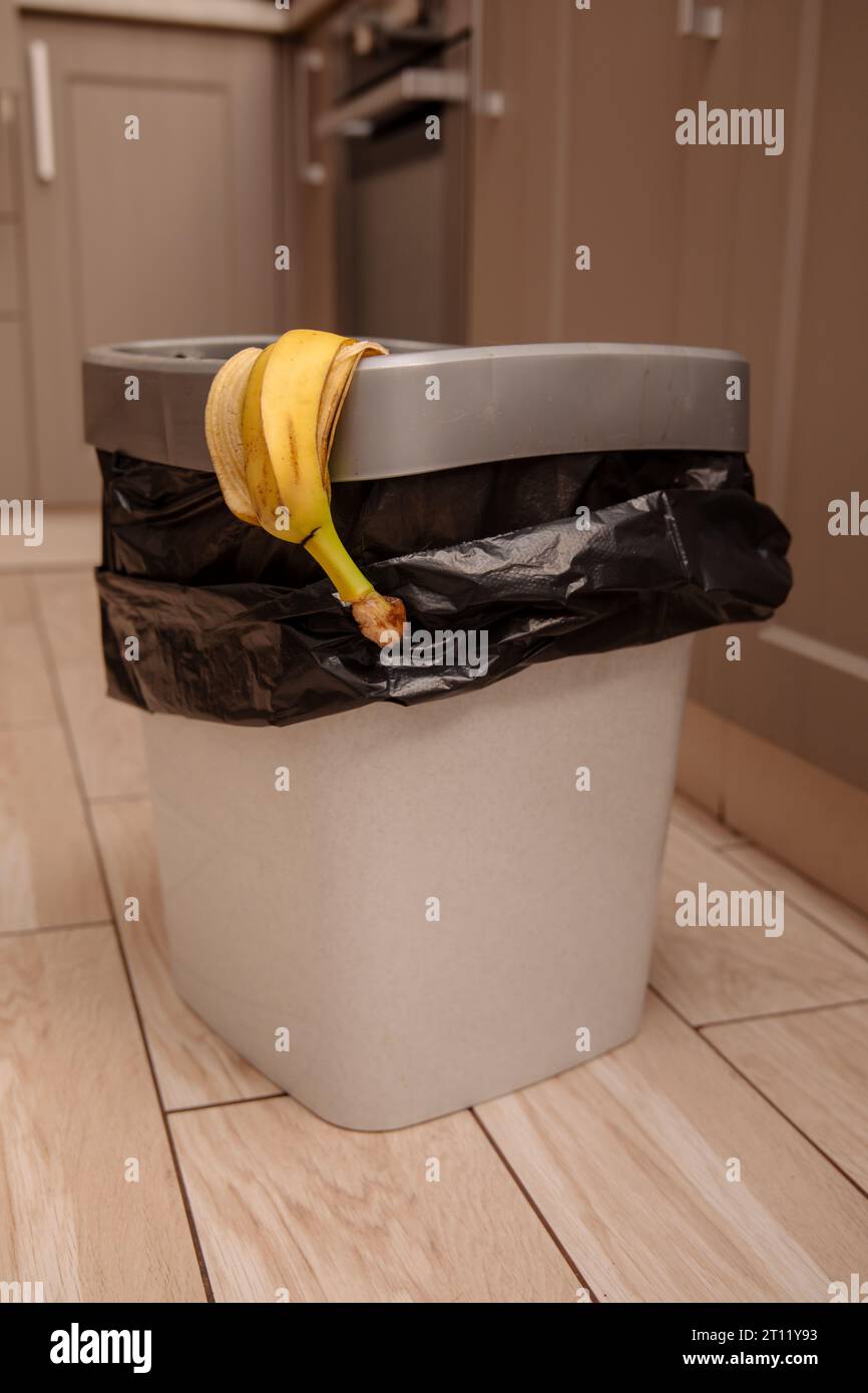 banana peel in a trash bin Stock Photo Alamy