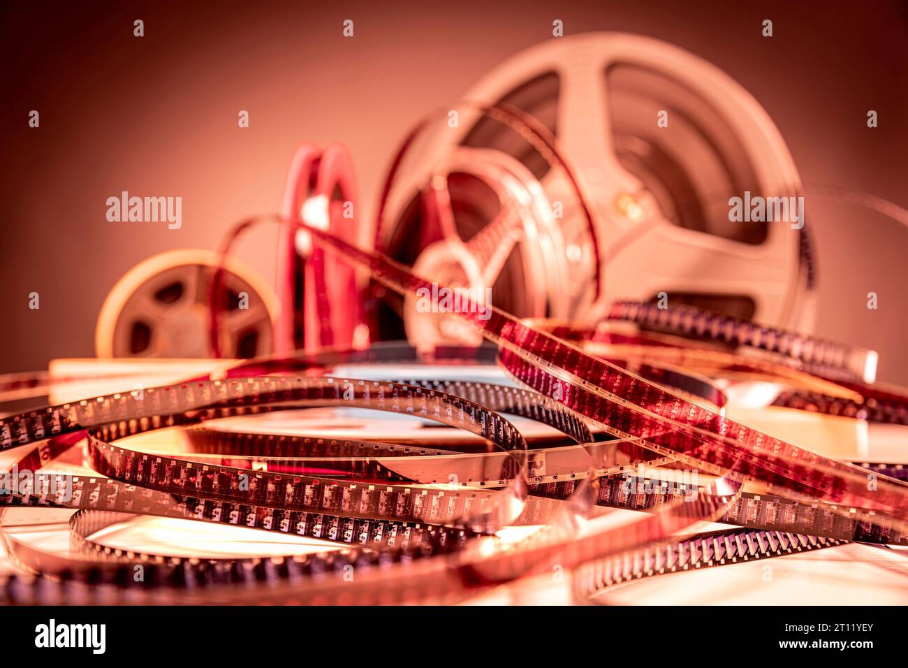 vintage super 8 film and reels background Stock Photo