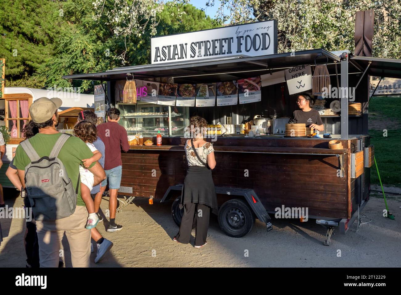Barcelona, Spain October 24, 2023 Cart adapted for the sale of fast food specializing in
