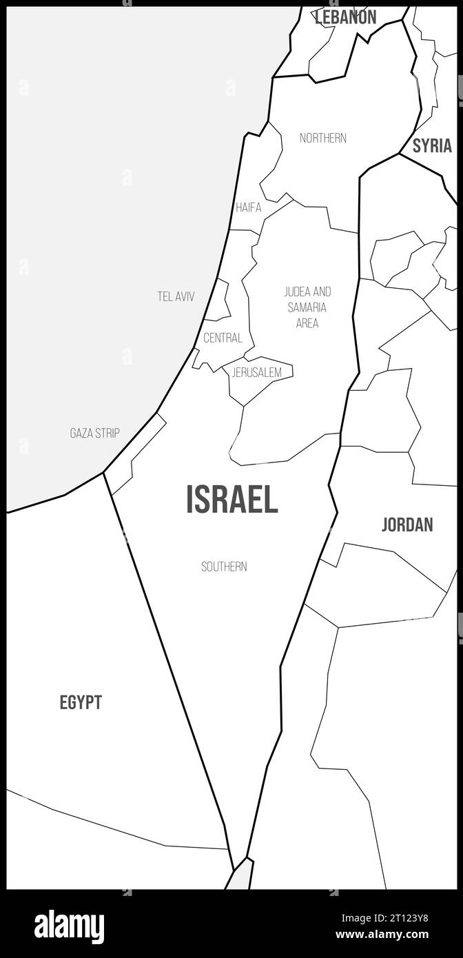 Israel political map of administrative divisions districts, Gaza Strip and Judea and Samaria